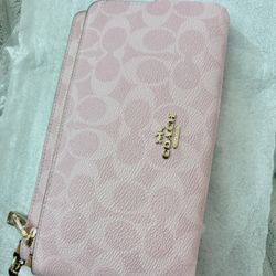 Coach Powdered Pink Double Zip Wristlet 