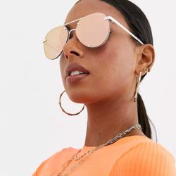 Quay Rebelle Aviator Sunglasses WHITE ROSE GOLD Quay Rebelle Bright White Frame/Rose Flash Lenses Aviator  main image 3