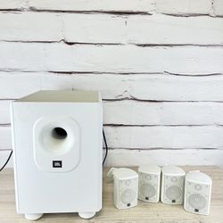 JBL White Subwoofer & Mini Speakers 5pc Set