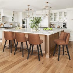 26"H Counter Height Faux Leather Swivel Bar Stools, Brown (Set of 4)
