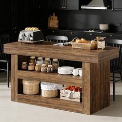 Rustic Wood Kitchen Island with Open Shelves