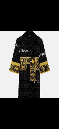 Versace Crystal Bathrobe Black and Gold Medusa Swarovski Jacquard Robe