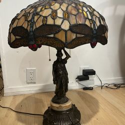 Tiffany Dragonfly Shade With Beautiful Women Marble And Bronze Base