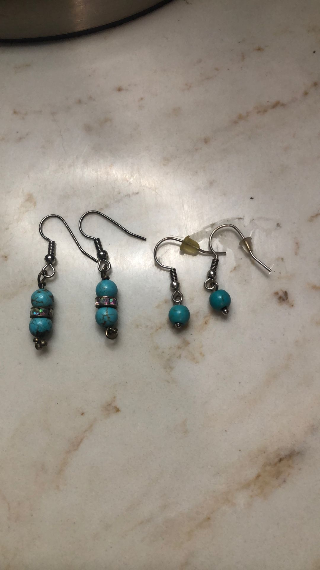 2 Set Turquoise Marble Dangly Earrings