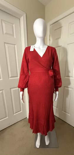 V For City Red Valentine Ribbed Knit Texture Maternity Dress Size Small