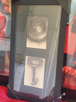 Marvel Comics Captain America's shield and Thor’s hammer (Mjölnir) Charcoal Art