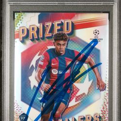 2023 Topps Finest UCC Lamine Yamal Prized Footballers Auto On Card PSA Authentic FC Barcelona 