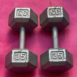 PAIR OF 35 LB. STEEL HEX DUMBBELLS 