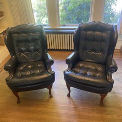 Blue Leather Wingback Chairs