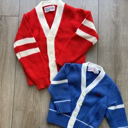 Vintage 3T/4T/5T Red And Blue Cardigans/Sweaters - Sears & Lacoste Toddler Children’s Clothing - Varsity Sweater 