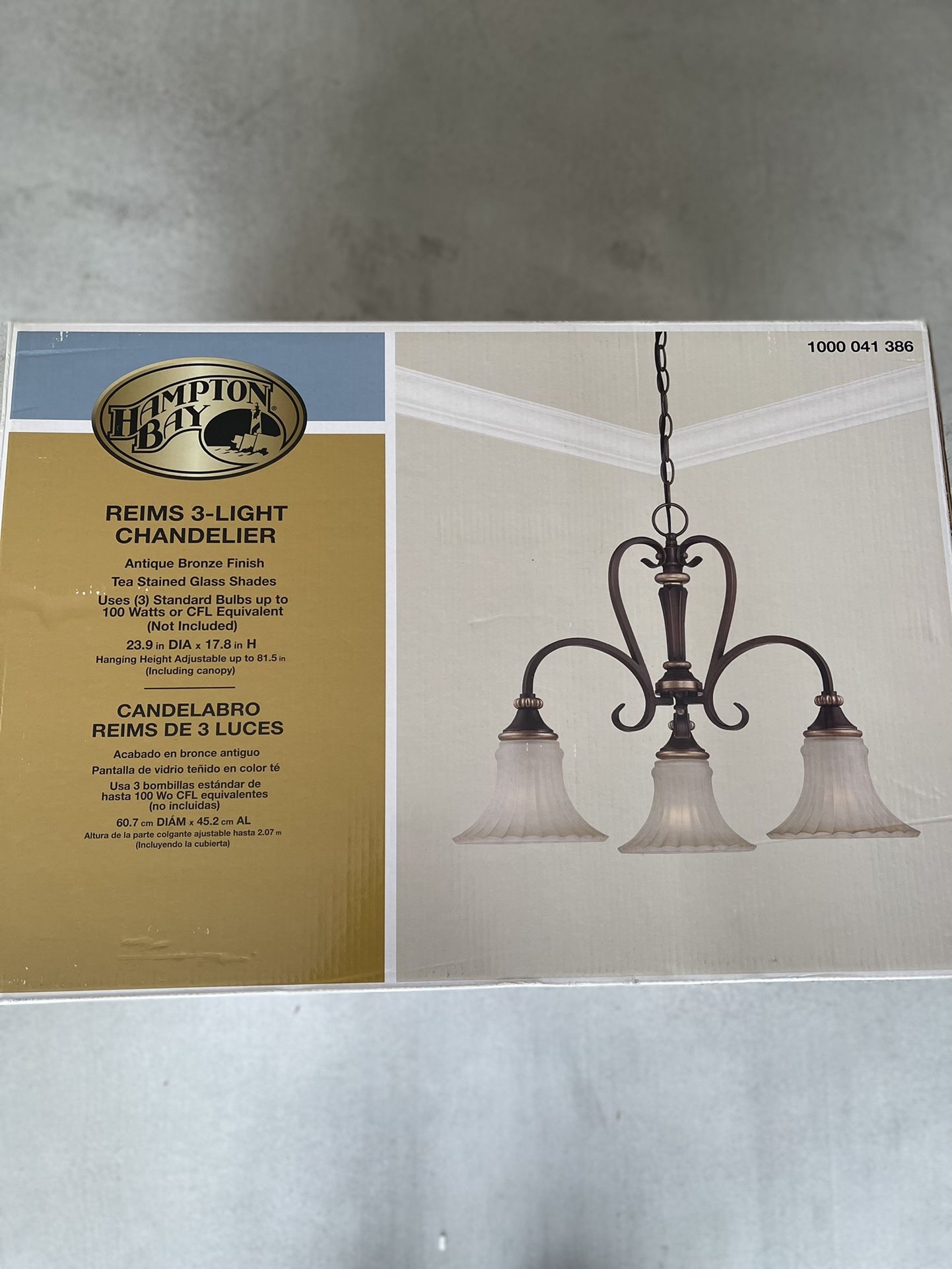 Hampton Bay 3 light chandelier antique bronze frosted shades