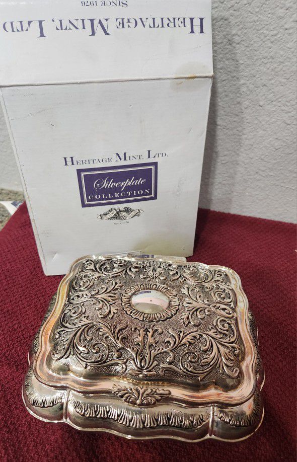 Vintage Silver Plated Victorian Jewelry Box 