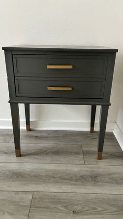 2 - Dark Gray 2-Drawer Nightstand with Gold Hardware