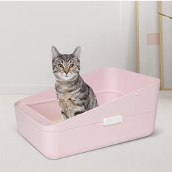 Open Prevent Sand Leakage, Durable High Side Sifting Litter Box for Small Cats,Secure and Odor , Removable Litter Box, Easy to Clean (Pink Small)