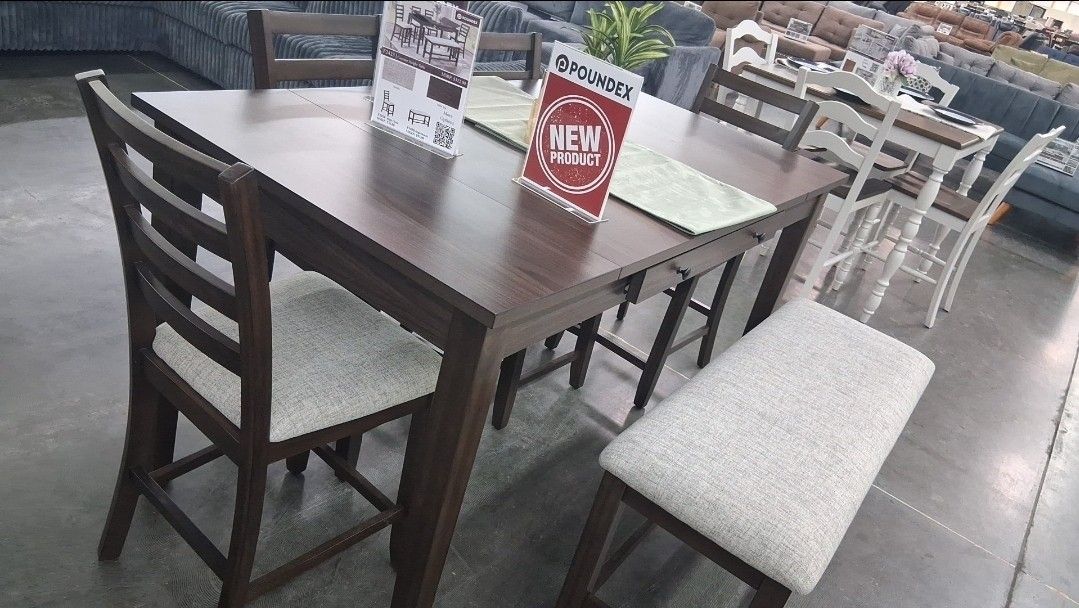 6 pcs counter height Dining table w/table storage