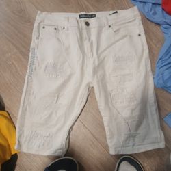 White Bluecult Distress Shorts 