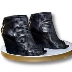 ASH Black Leather Meshed Hidden Wedge Booties