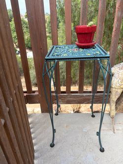Hand painted metal accent table