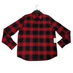 Lucky Brand Flannel Shirt Mens Size Large Red Plaid Heavy Button Up MSRP $79.50