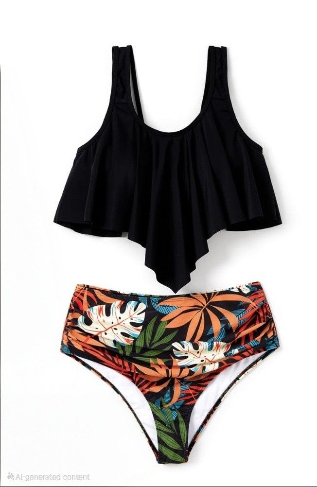 Bathing Suits Hawaiian Tropical Palm Leaf Print Beach Vacation Swimsuits Bikini Set Women M
