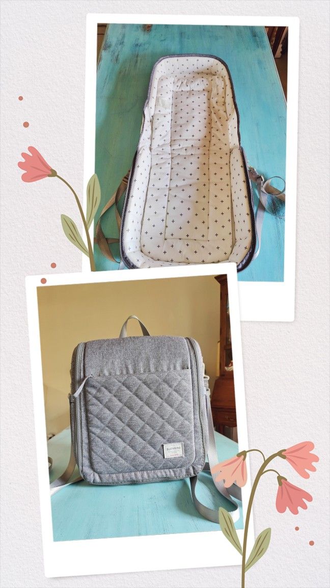 Baby Portable Foldable Travel Bassinet Backpack Diaper Change Sunveno Gray 16" Kendall