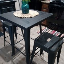 Black Metal Bar Height Table With 2 Chairs