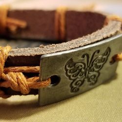 Unisex Butterfly Leather Bracelet 
