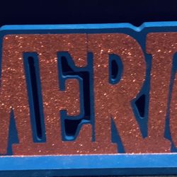 NEW Two wooden 14” x 6” shimmery America and Freedom patriotic 4th of July table signs 