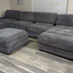 New 164x66 Corduroy Sectional Couch With Ottoman / Free Delivery 