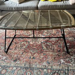 West Elm Rattan Coffee Table With Glass Top