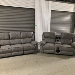 Grey Sofa/Loveseat w/Bluetooth