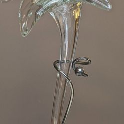 VTG  Hand-Blown Clear Glass & Silver Art Nouveau Style Lily Vase 15” Tall RARE