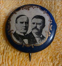 Antique 1900 William McKinley & Theodore Roosevelt Campaign Button - Whitehead & Hoag