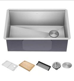 KRAUS
Kore 28 in. Undermount Single Bowl 16 Gauge Stainless Steel Kitchen Workstation Sink with Accessories
