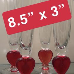 4 Champagne heart design glasses