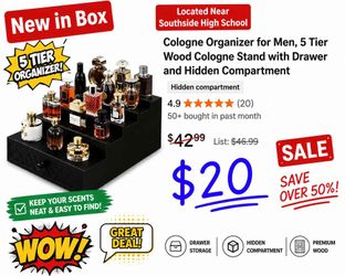 New Cologne Organizer for Men 5 Tier Wood