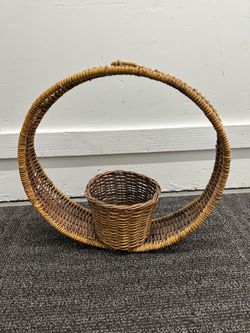 vintage woven rattan and wicker pedestal/gondola-style