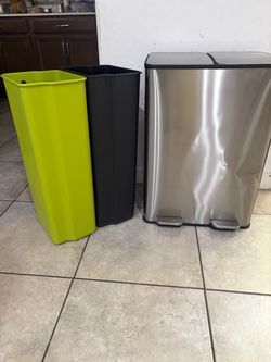 Stainless steel dual bins trash can