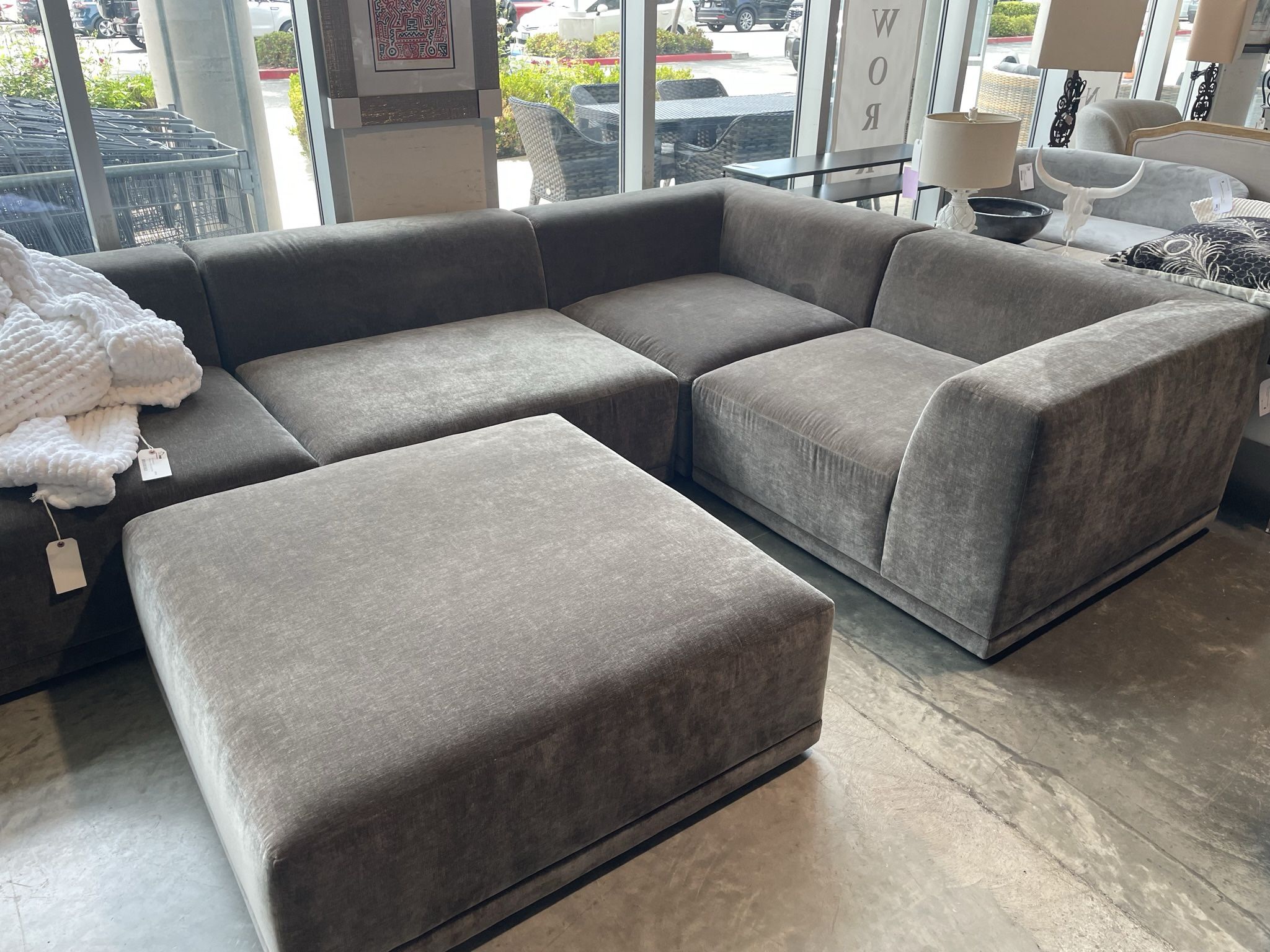 Large gray velvet sectional