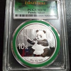 2017 10 YN PCGS MS70 Silver Panda Coin - Cheng Chao Hand Signed