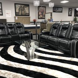 Top Grain Leather Power Sofa & Love Seat W/ LED Lights 