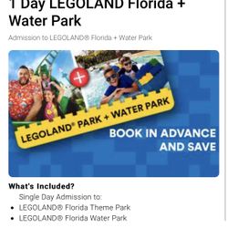 1 Day LEGOLAND Florida + Water Park Ticket $85 Cash First Come First Serve 