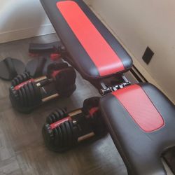 BOWFLEX DUMBBELL AND FLAT BENCH