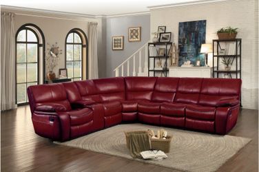 Brand new 105" x 95" red/grey/brown gel leather sectional