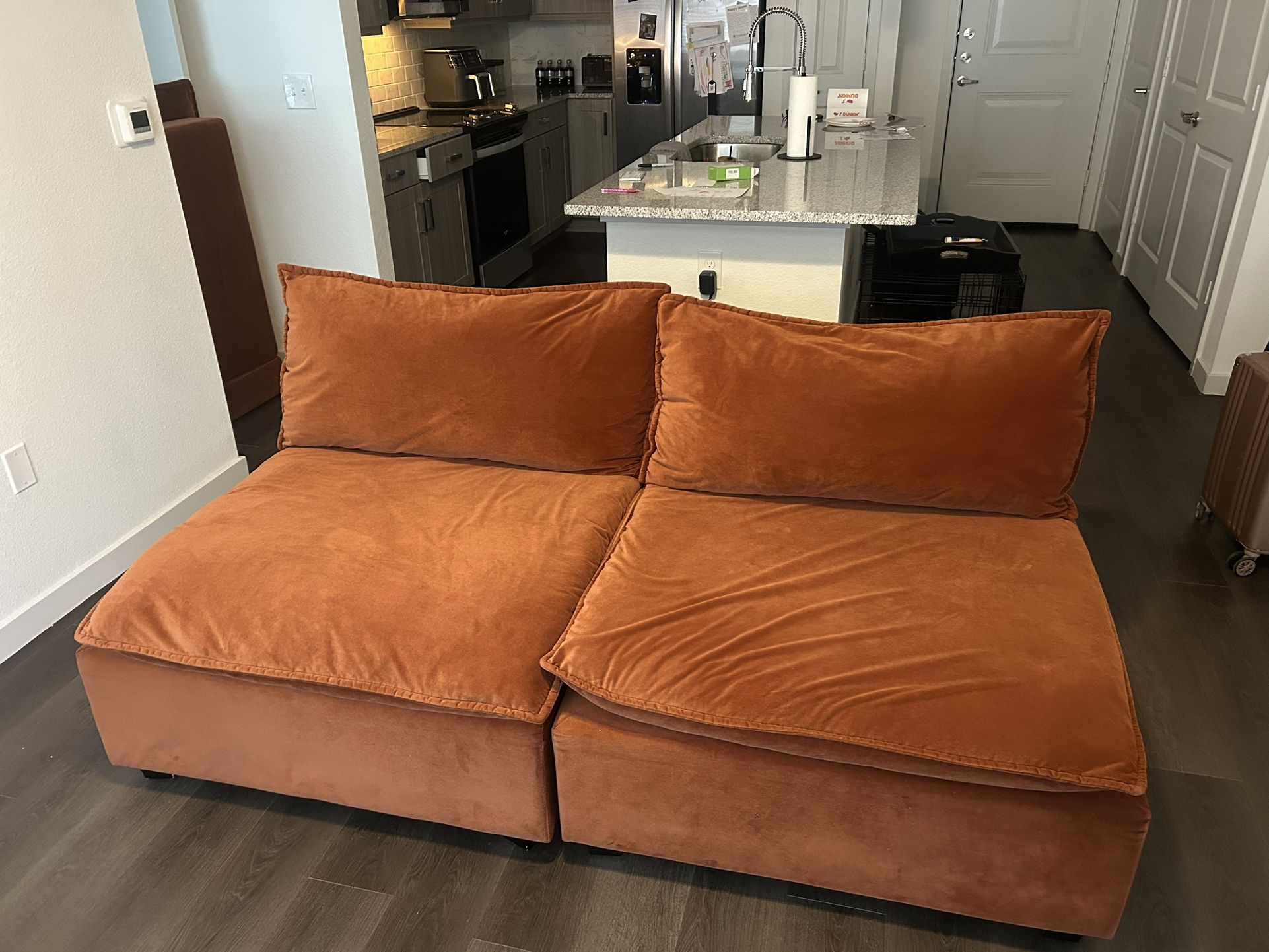Albany Park Modern Rust Velvet Modular Sofa (2 Pieces)