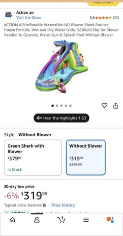 ACTION AIR Inflatable Waterslide- Shark Bounce House for Kids, Wet and Dry Water Slide, and blower