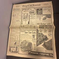 Antique 1941 Oregon Journal Newspaper Portland OR June 2 Ads Comics WWII