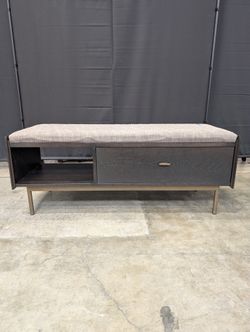 West Bros Furniture Dark Wood Storage Bench with Upholstered Top
