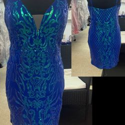 New With Tags Blue Sequin Print Short Formal Dress & Homecoming Dress $49.99