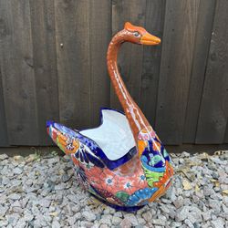 Mexican Talavera Swan 🦢 Planter, Pottery, Clay Pot.